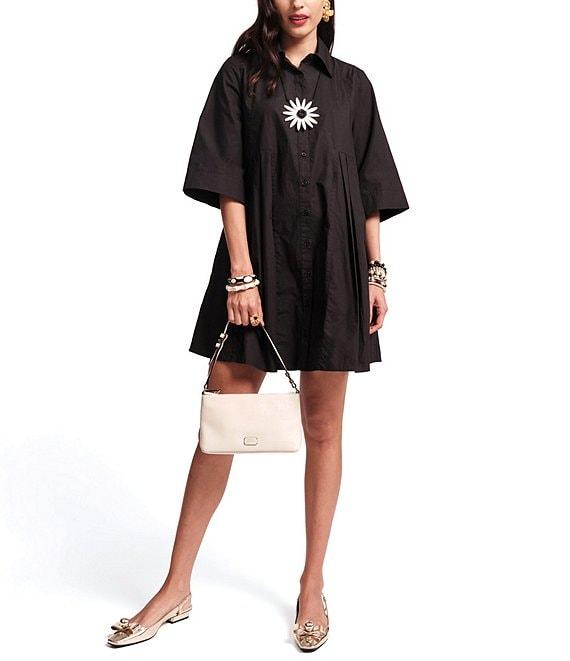 FRANCES VALENTINE Isla Poplin Point Collar Elbow Sleeve Button Front Shirt Dress Product Image