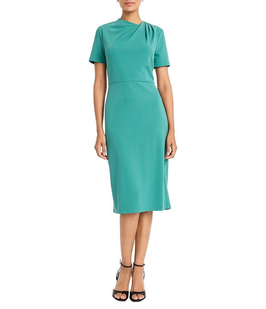Maggy London Stretch Crepe Twist Crew Neck Short Sleeve Sheath Dress Product Image