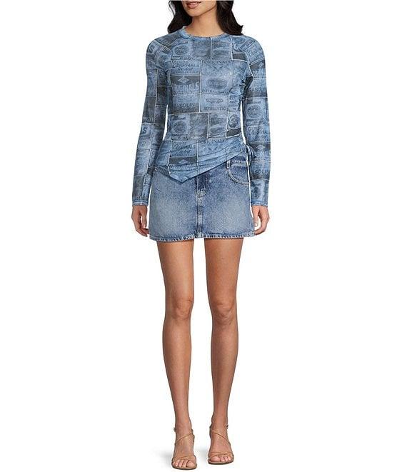 Guess Mixed Media Printed Raglan Sleeve Top Product Image