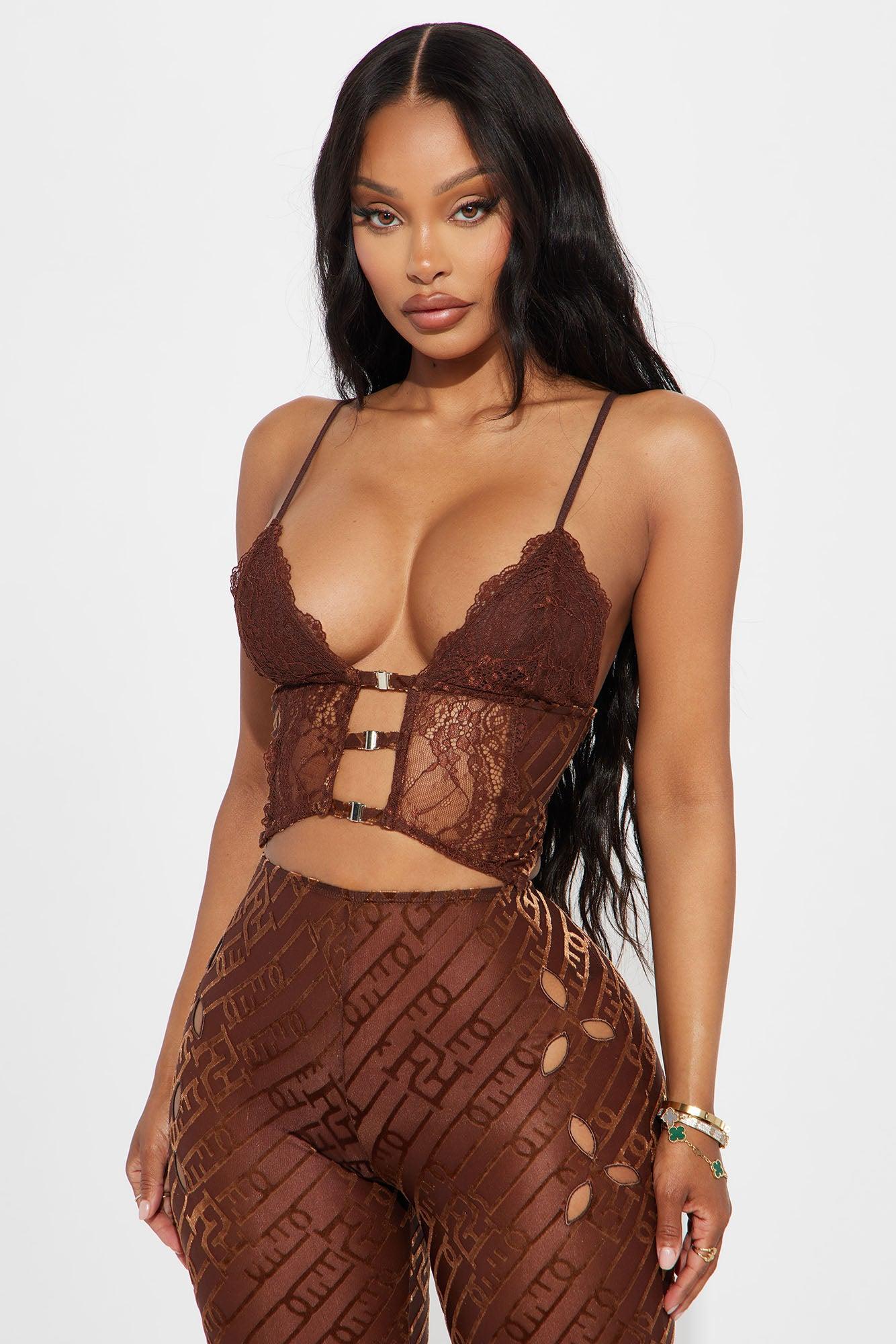 Kya Sheer Velvet Pant Set - Brown Product Image