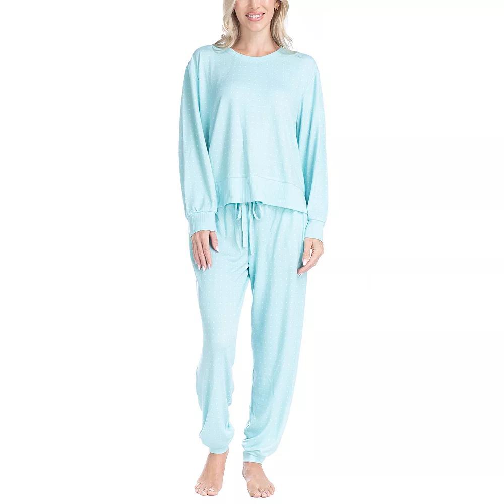 Womens Ocean Pacific Fuzzy Feelings Long Sleeve Pajama Shirt & Pajama Bottoms Sleep Set Green Tree Product Image