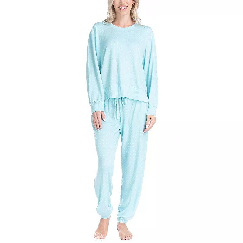 Womens Ocean Pacific Fuzzy Feelings Long Sleeve Pajama Shirt & Pajama Bottoms Sleep Set Green Tree Product Image