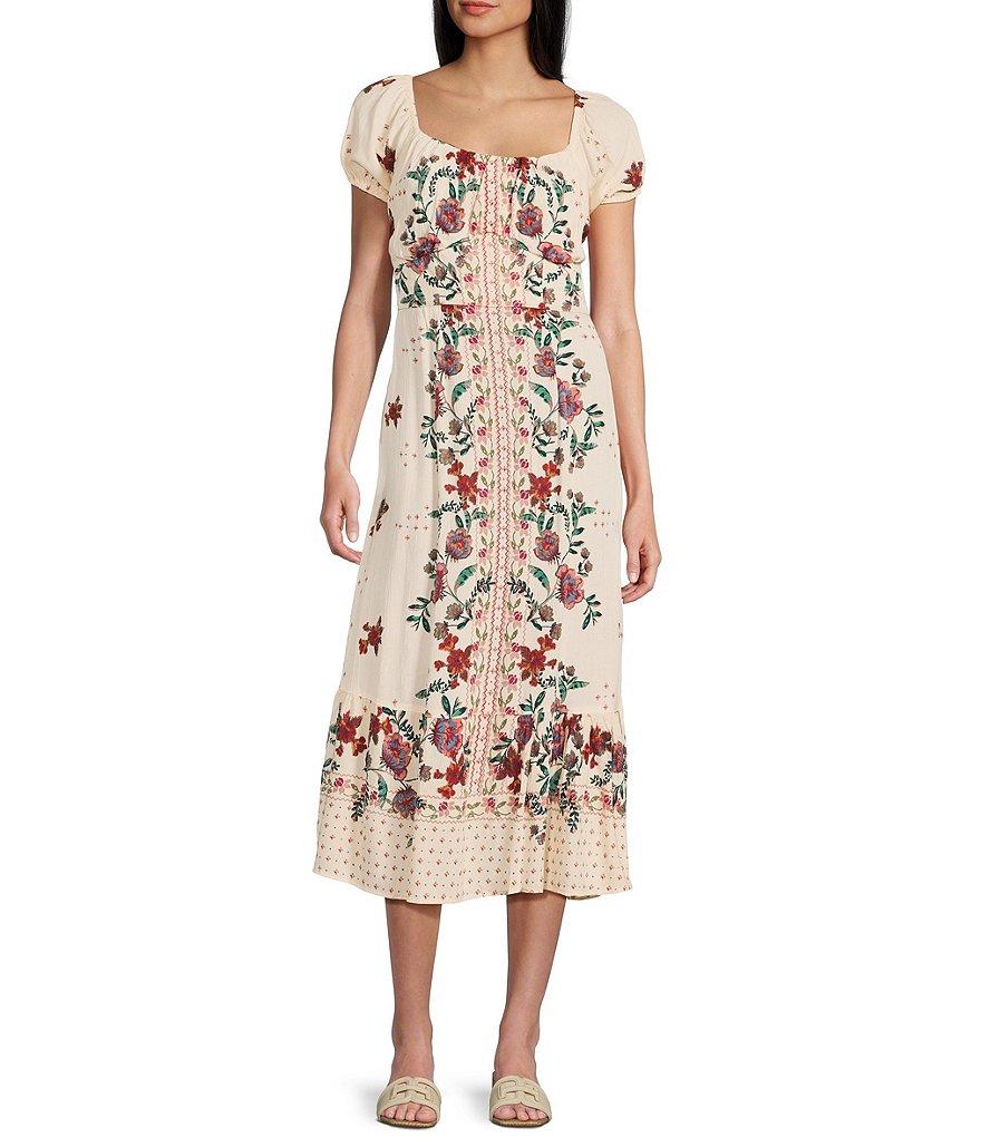 Angie Floral Print Short Sleeve Emma Bodice Tiered Hem Midi Dress Product Image