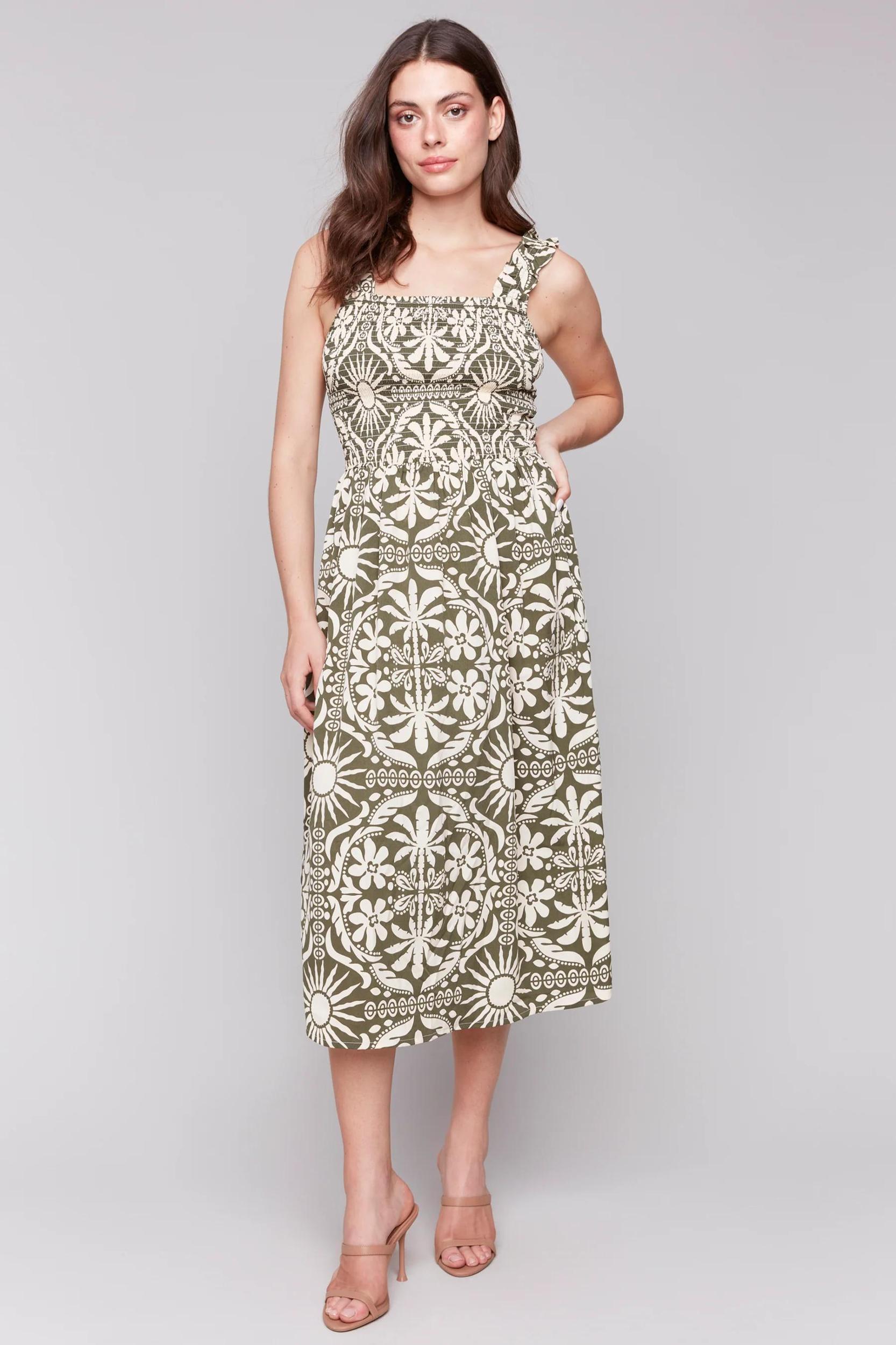 CELADON TROPICAL SUN DRESS WITH SHIRRING Product Image