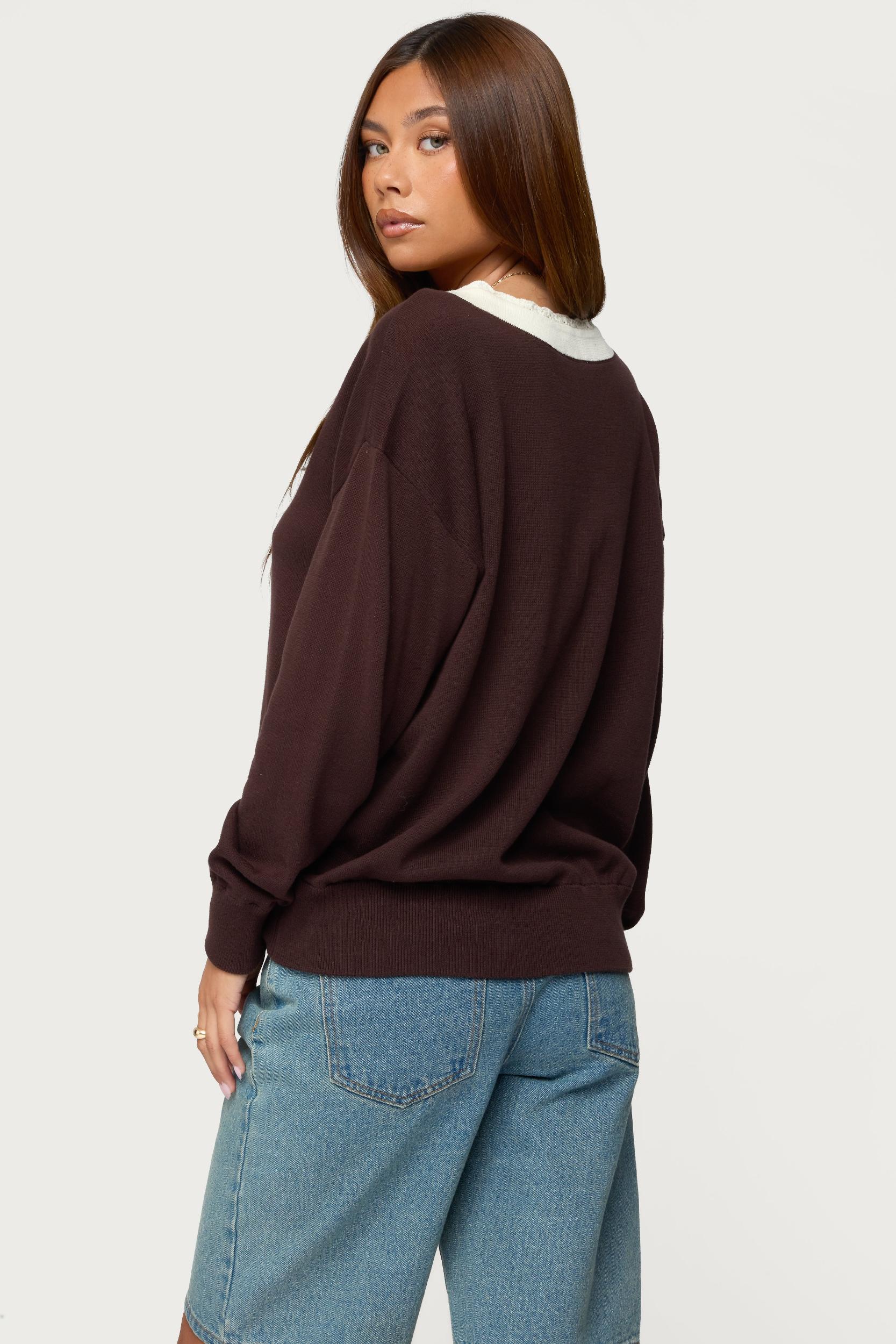 Marie Contrast Lacey V Neck Sweater Product Image