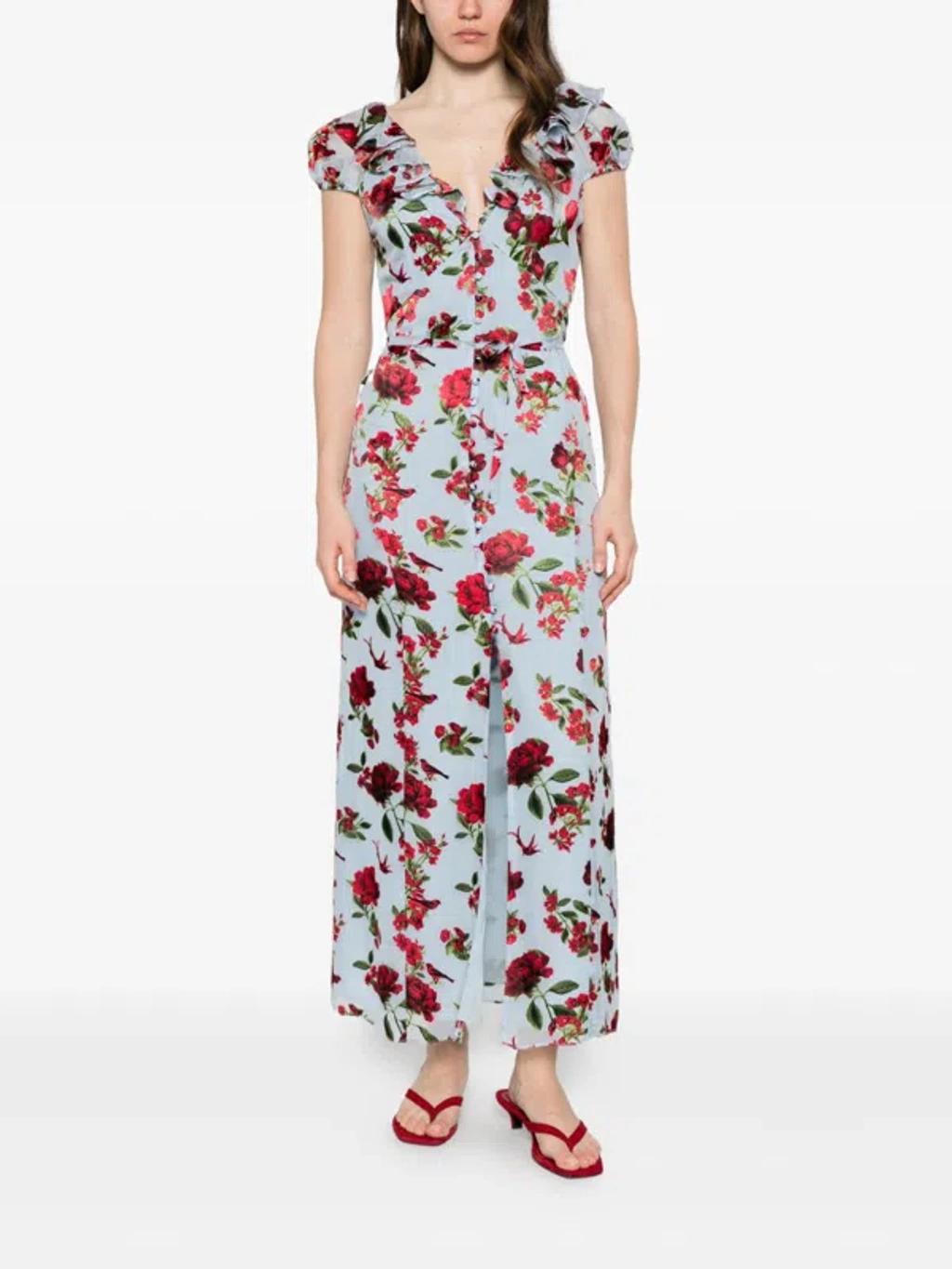 ALICE AND OLIVIA X Stacey Bendet Tara Floral-print Ruffled Midi Dress In Blue Product Image