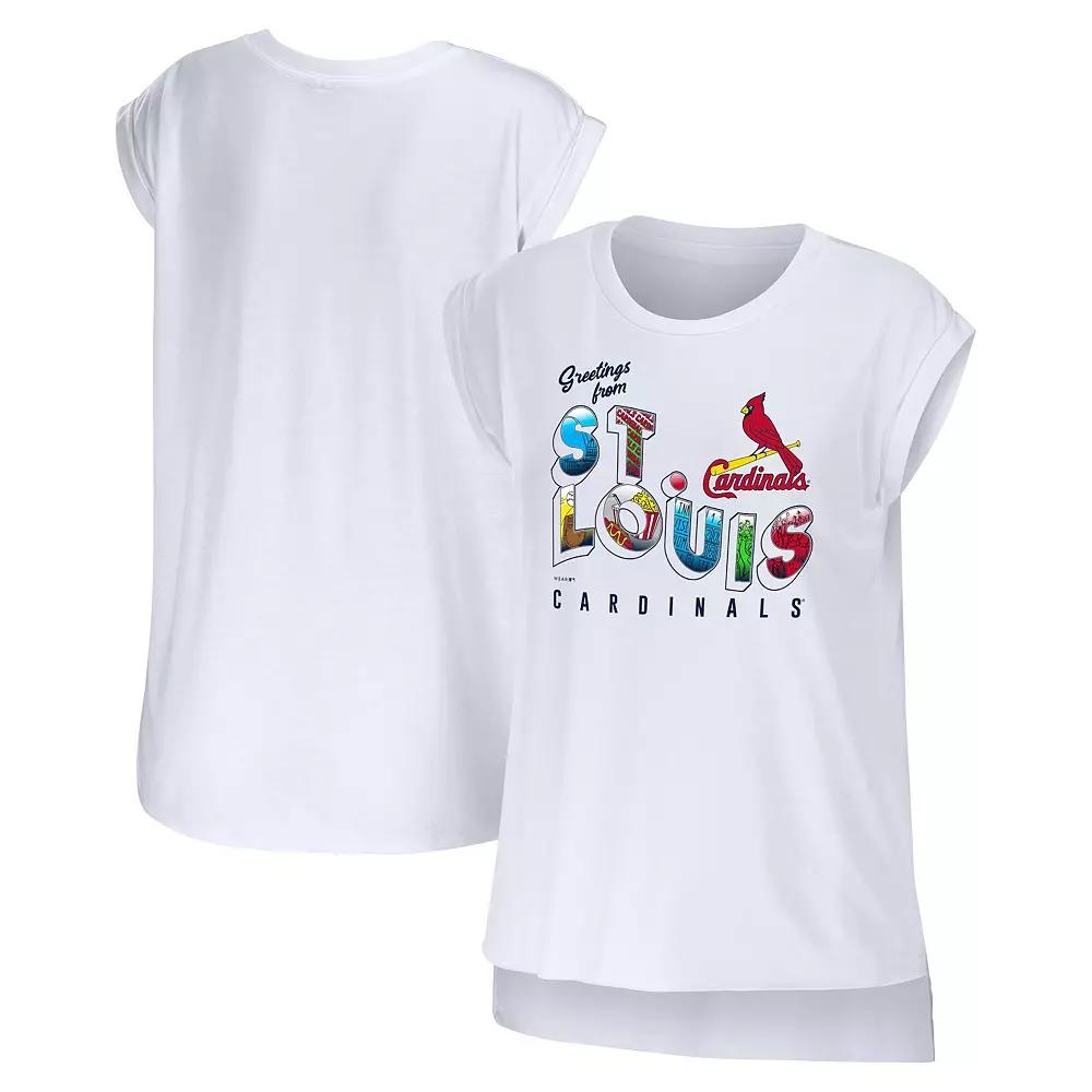 Women's WEAR by Erin Andrews White St. Louis Cardinals Greetings From T-Shirt,  Product Image