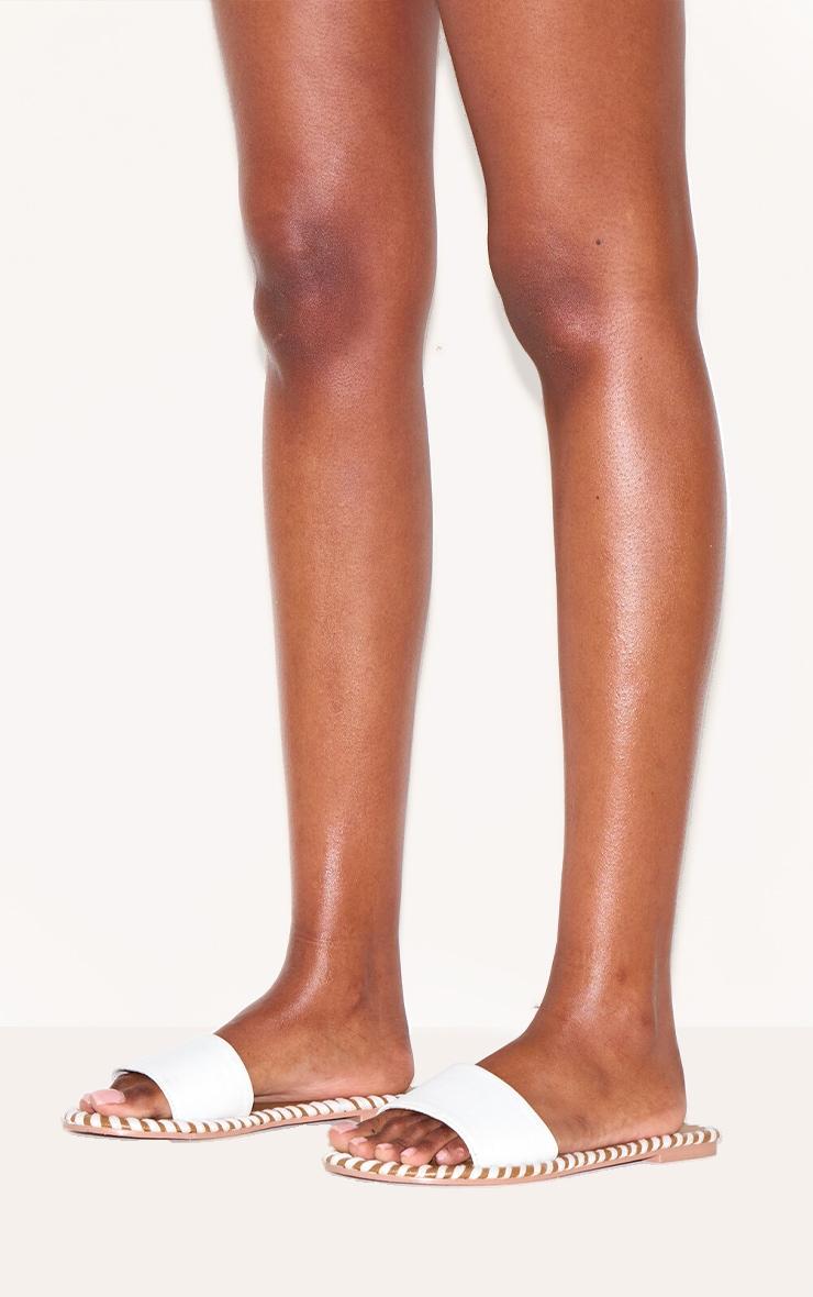 White Real Leather Round Toe Stitch Detail Mule Sandals Product Image