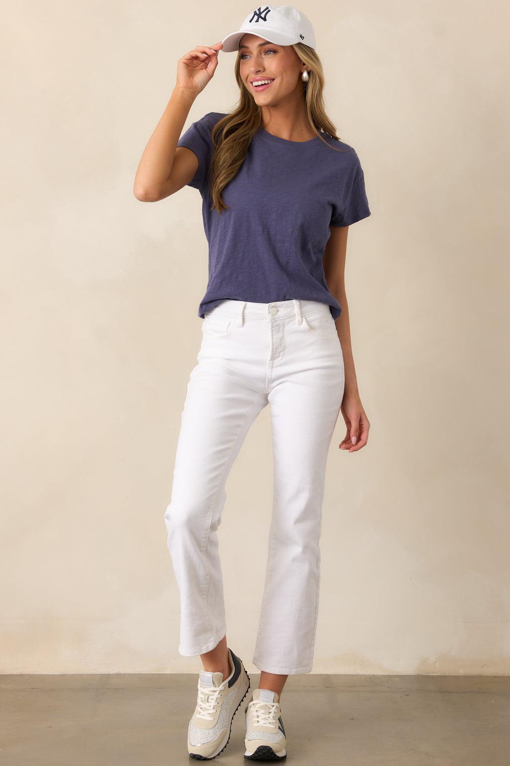 Over You Again White High Waisted Straight Leg Jeans Product Image