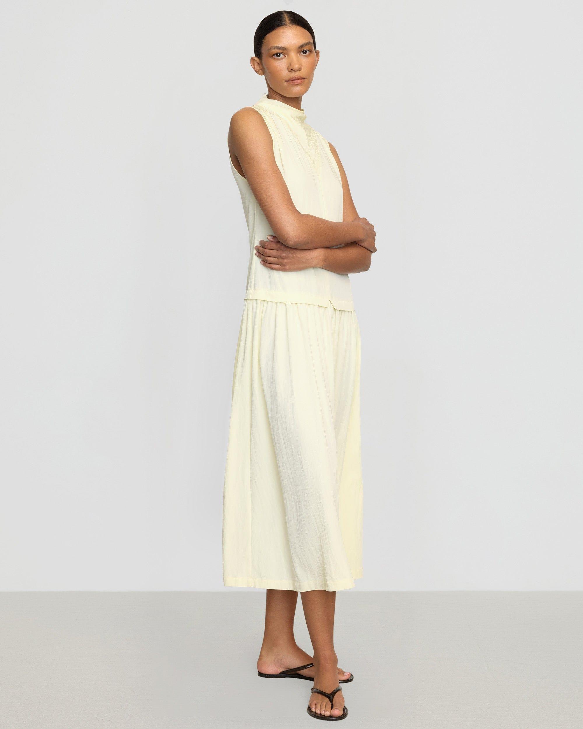 Chinon Drop-Waist Gathered-Neck Dress Product Image