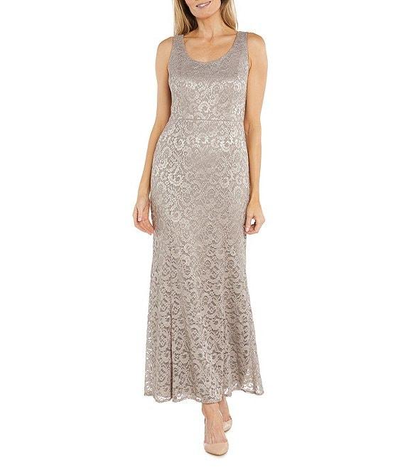 R & M Richards Petite Size Scallop Lace Charmeuse Metallic Mermaid Jacket Dress Product Image