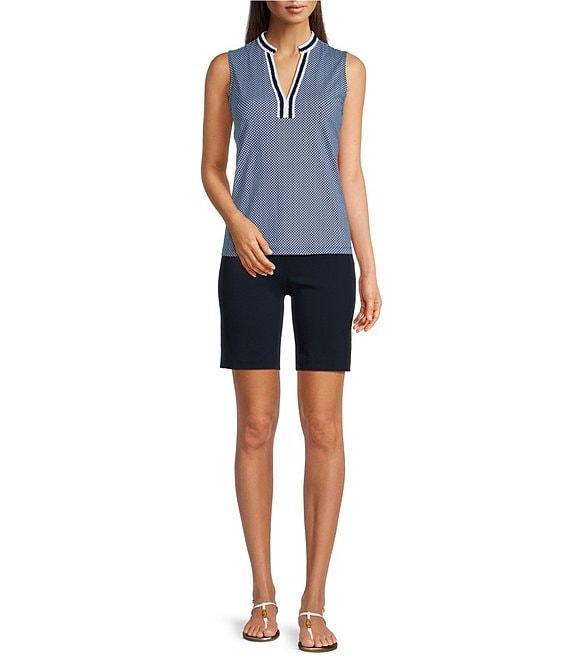 J.McLaughlin Darya Printed Knit Crochet Split V-Neck Sleeveless Top Product Image