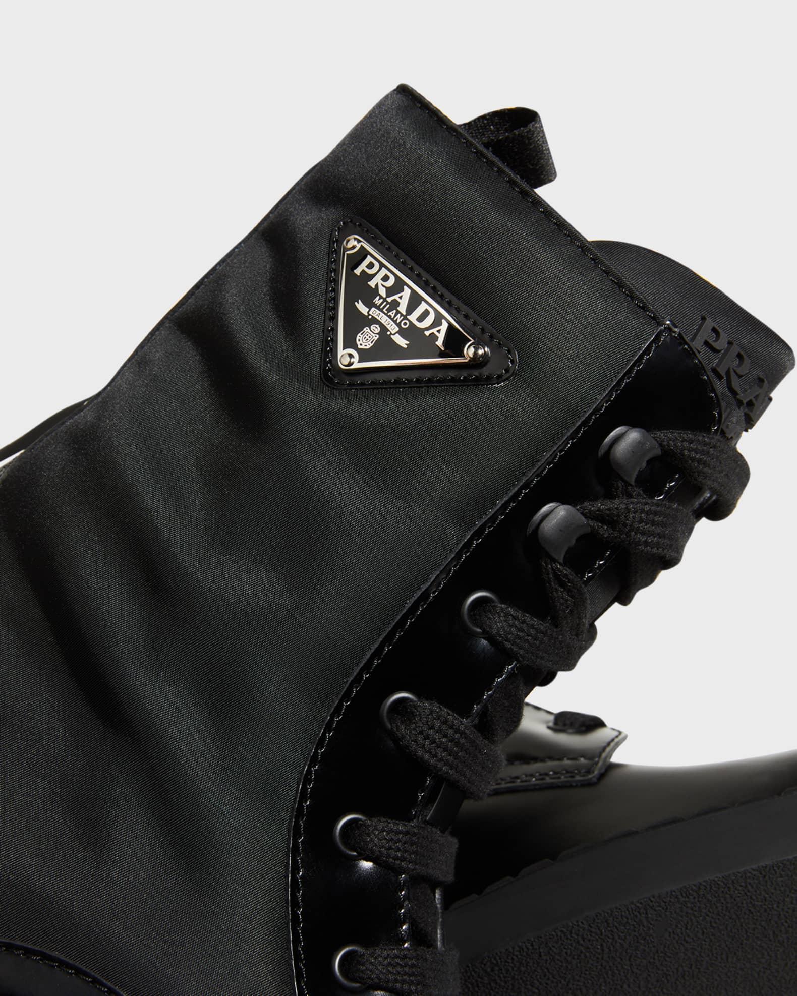 Men's Nylon & Leather Triangle Logo Combat Boots Product Image