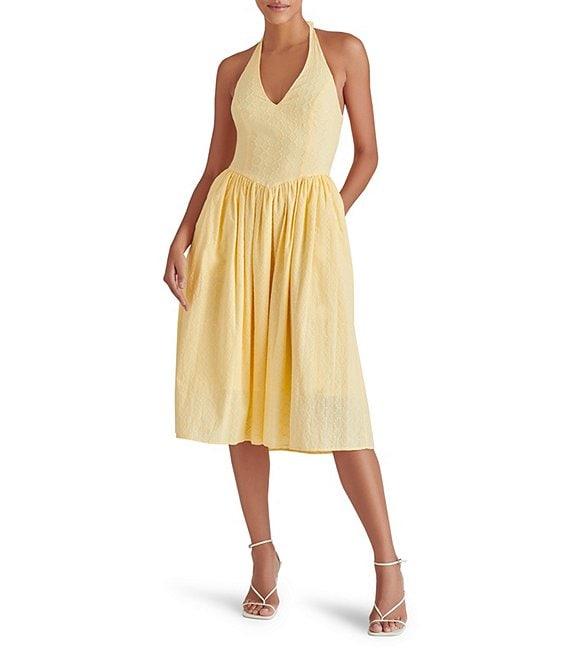 Steve Madden Ressi Eyelet Halter Neck Sleeveless Smocked Back Midi Dress Product Image