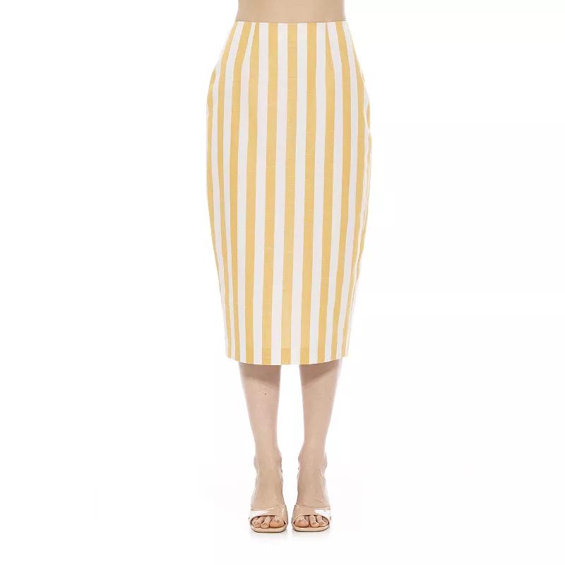 Women's ALEXIA ADMOR Jacki Stripe Midi Pencil Skirt, Size: 2, Yellow Stripe Product Image