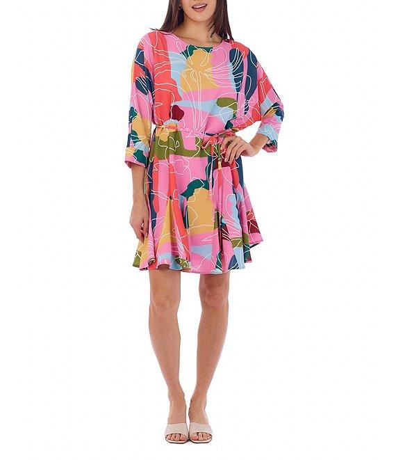 CROSBY by Mollie Burch Lucy Floral Whimsy Boat Neck 3/4 Sleeve Dress Product Image