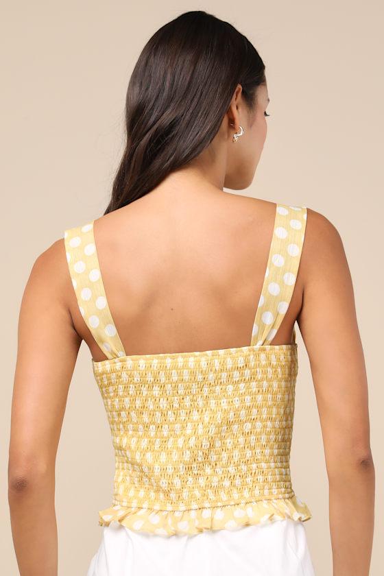 Luci Yellow Polka Dot Ruffled Tank Top Product Image