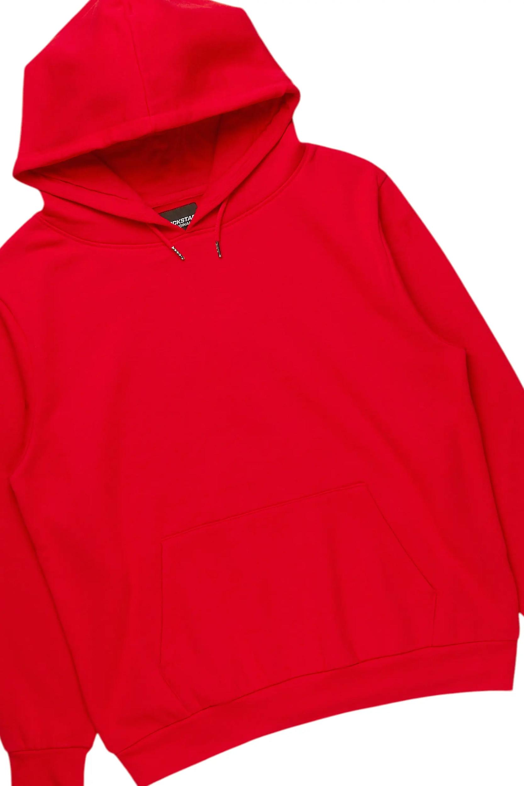 Basic Red Hoodie/Stacked Flare Track Set Male Product Image