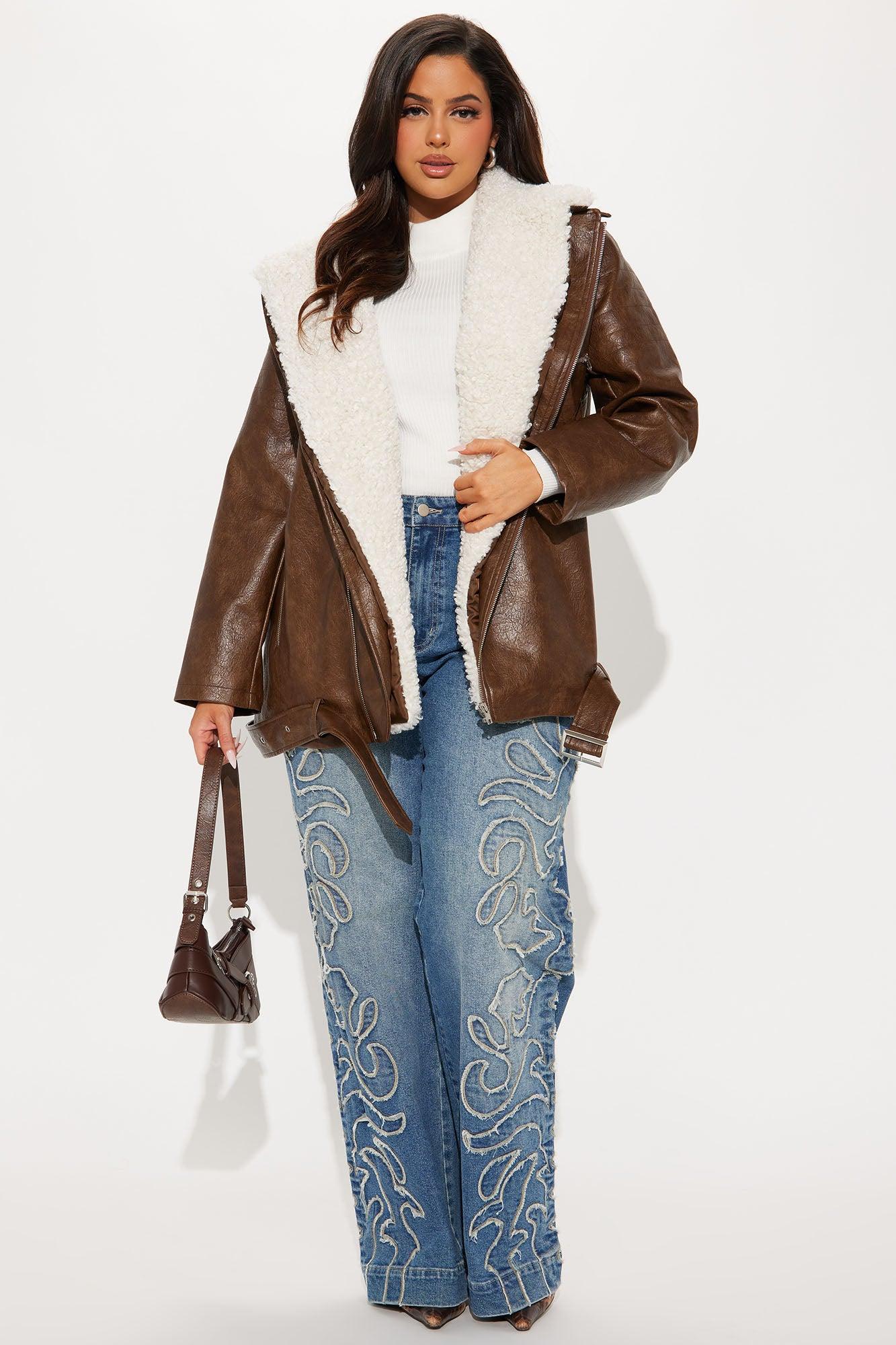 Bet On It Oversized Washed Moto Jacket - Brown Female Product Image