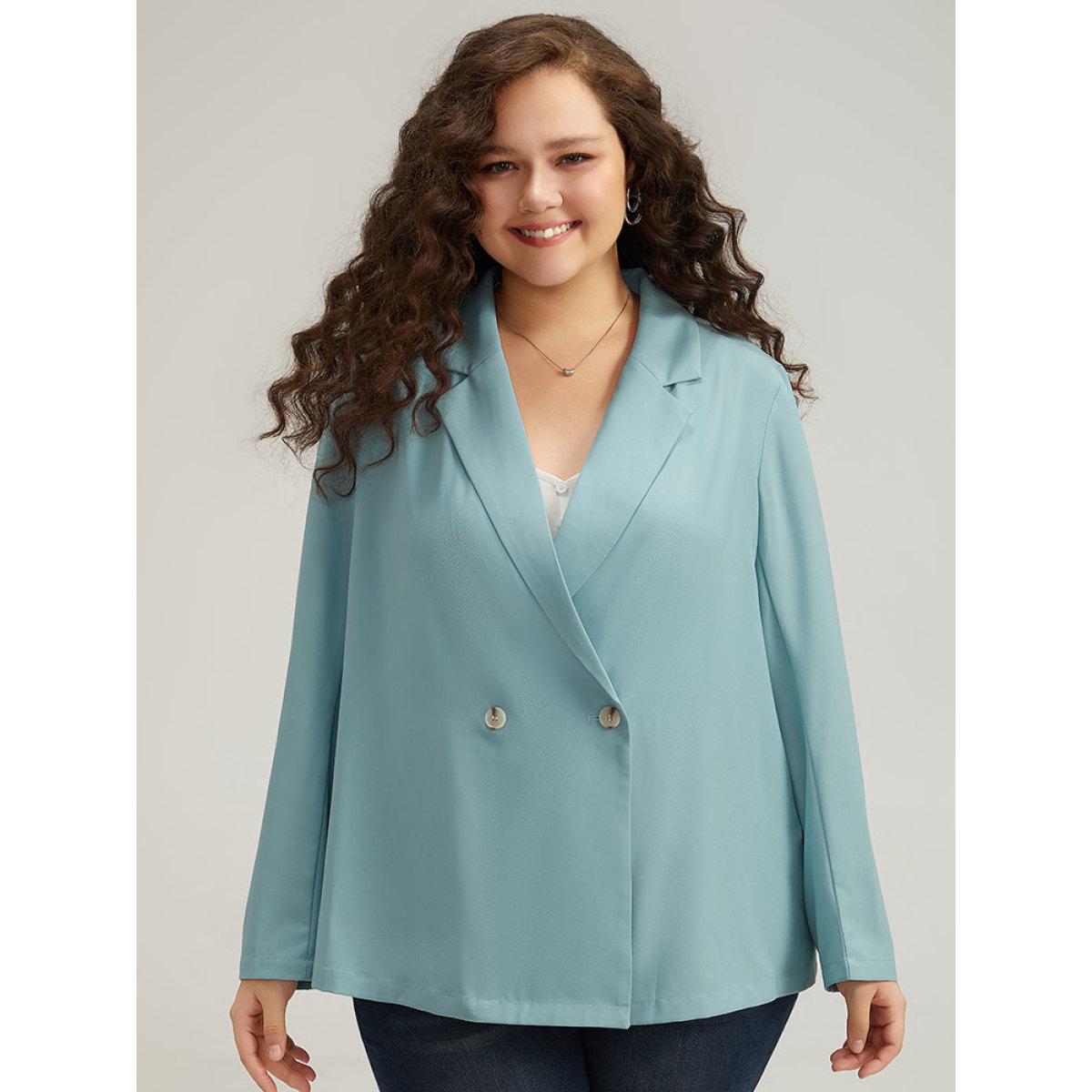 Plus Size Solid Double Breasted Lapel Collar Blazer Stone Women Dailywear Plain Plain Sleeve Long Sleeve Lapel Collar 30/6X Casual Blazers BloomChic Product Image