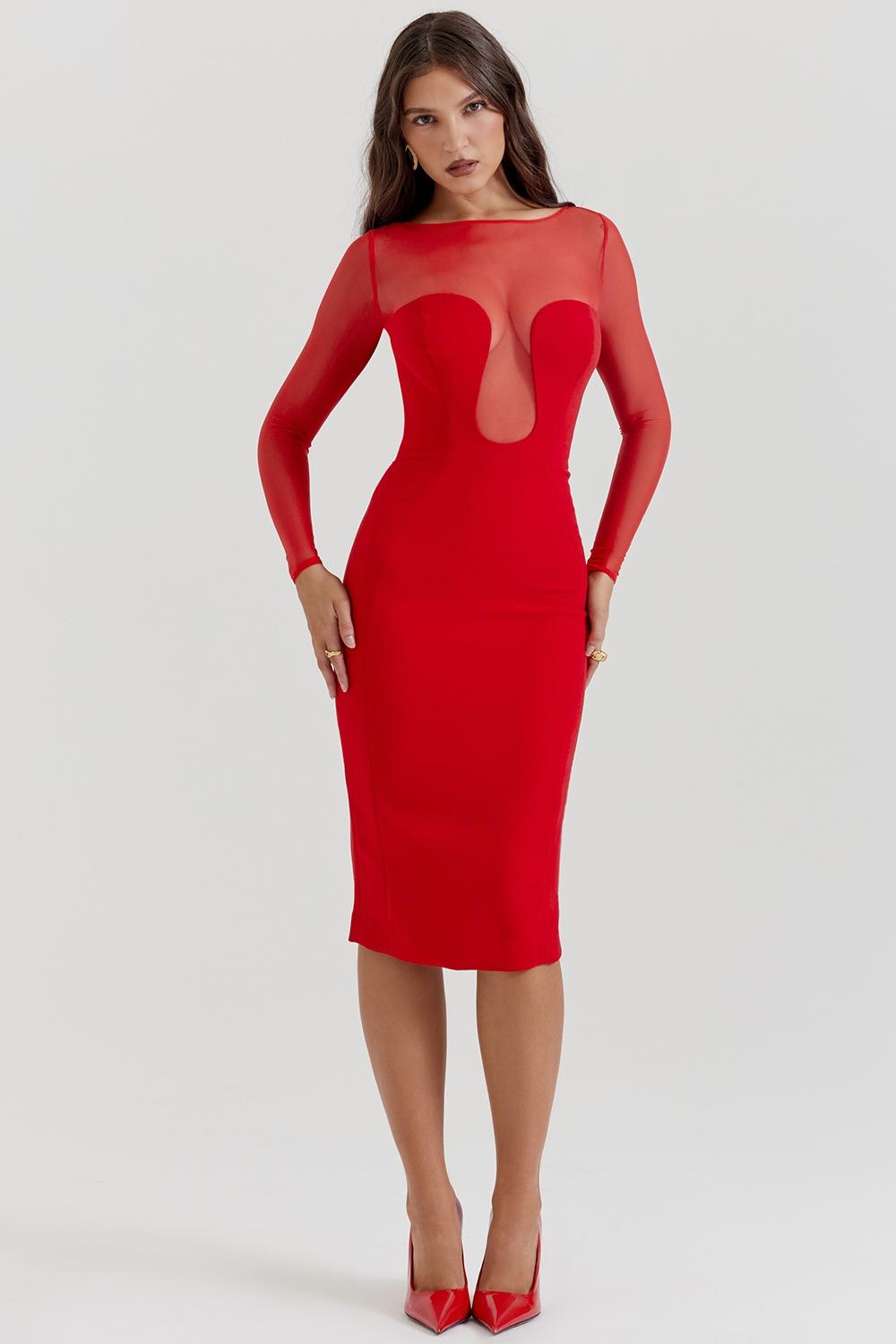 Darcy  scarlet plunge midi dress Product Image