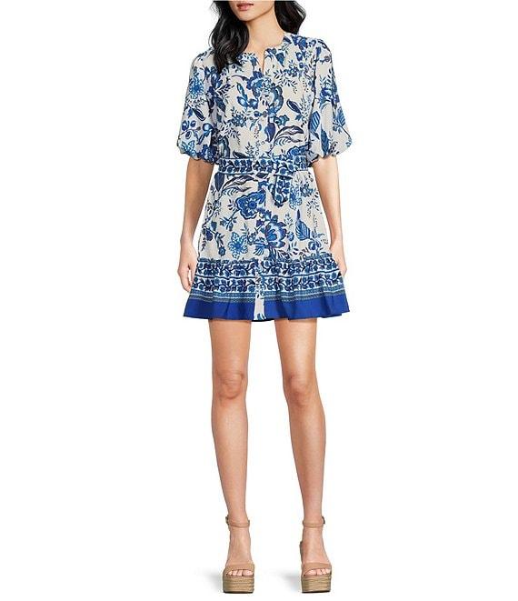 Sugarlips Floral Print Balloon Short Sleeve Crew Neck Dress Product Image