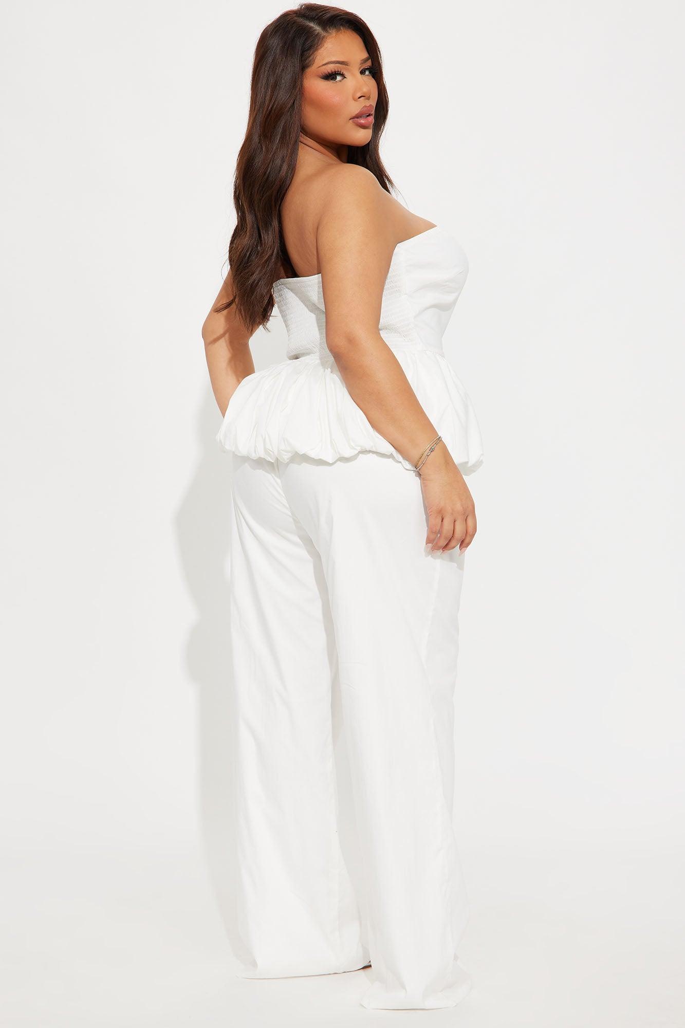 Poppy Peplum Jumpsuit - White Product Image