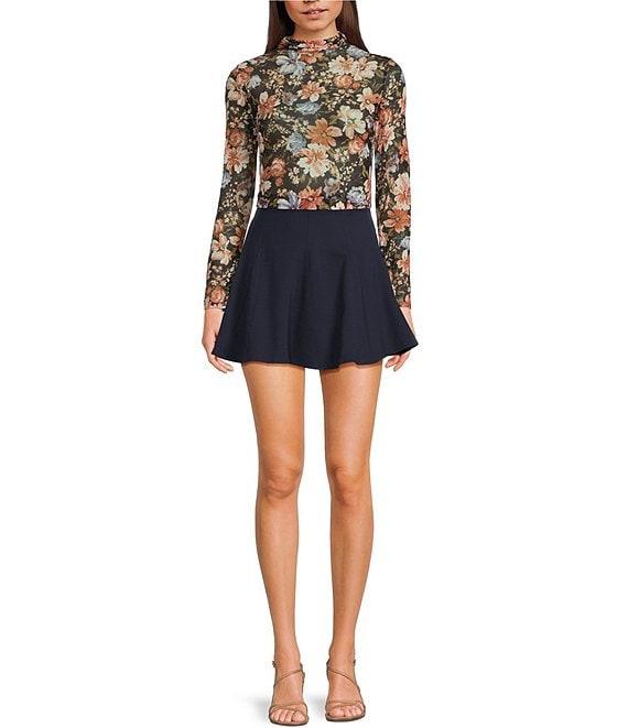 Blu Pepper Floral Printed Mesh Mock Neck Long Sleeve Top Product Image