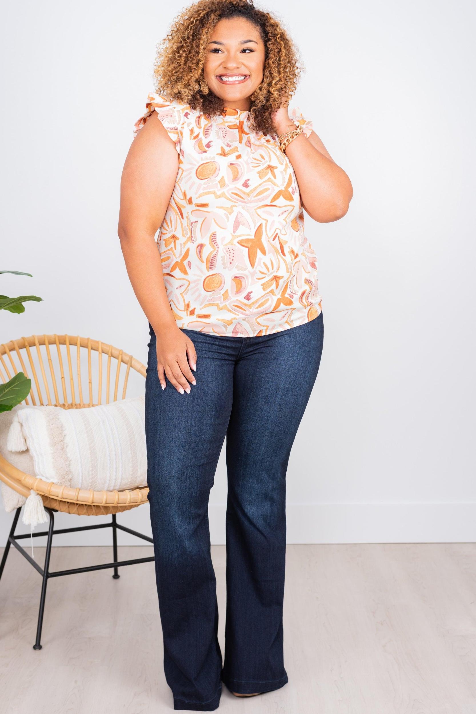 Get Their Attention Coral Orange Floral Tank Female Product Image