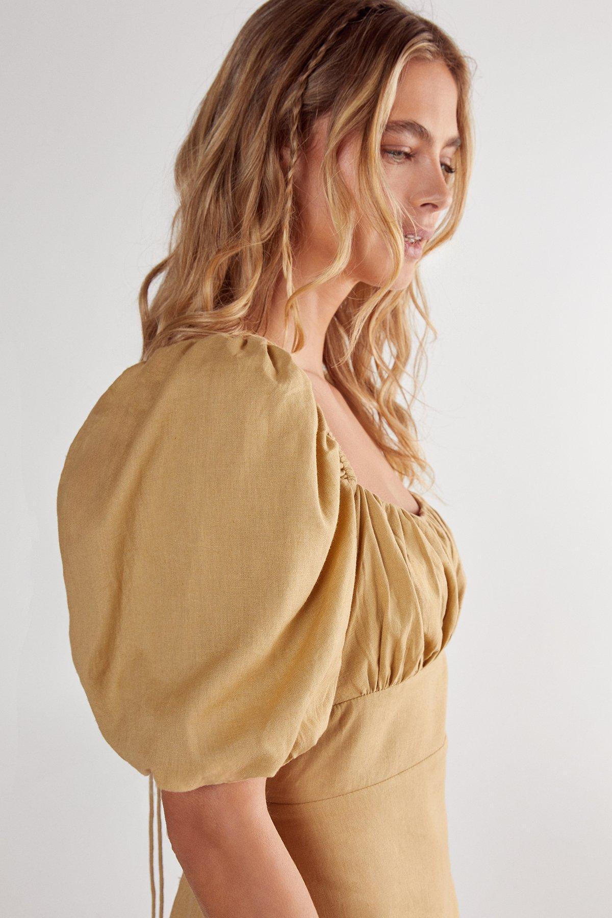 Cotton Puff Sleeve Tie Back Mini Dress Product Image