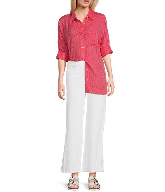 Copper Key Mini Stripe Print Oversized Fit Button-Front Woven Shirt Product Image