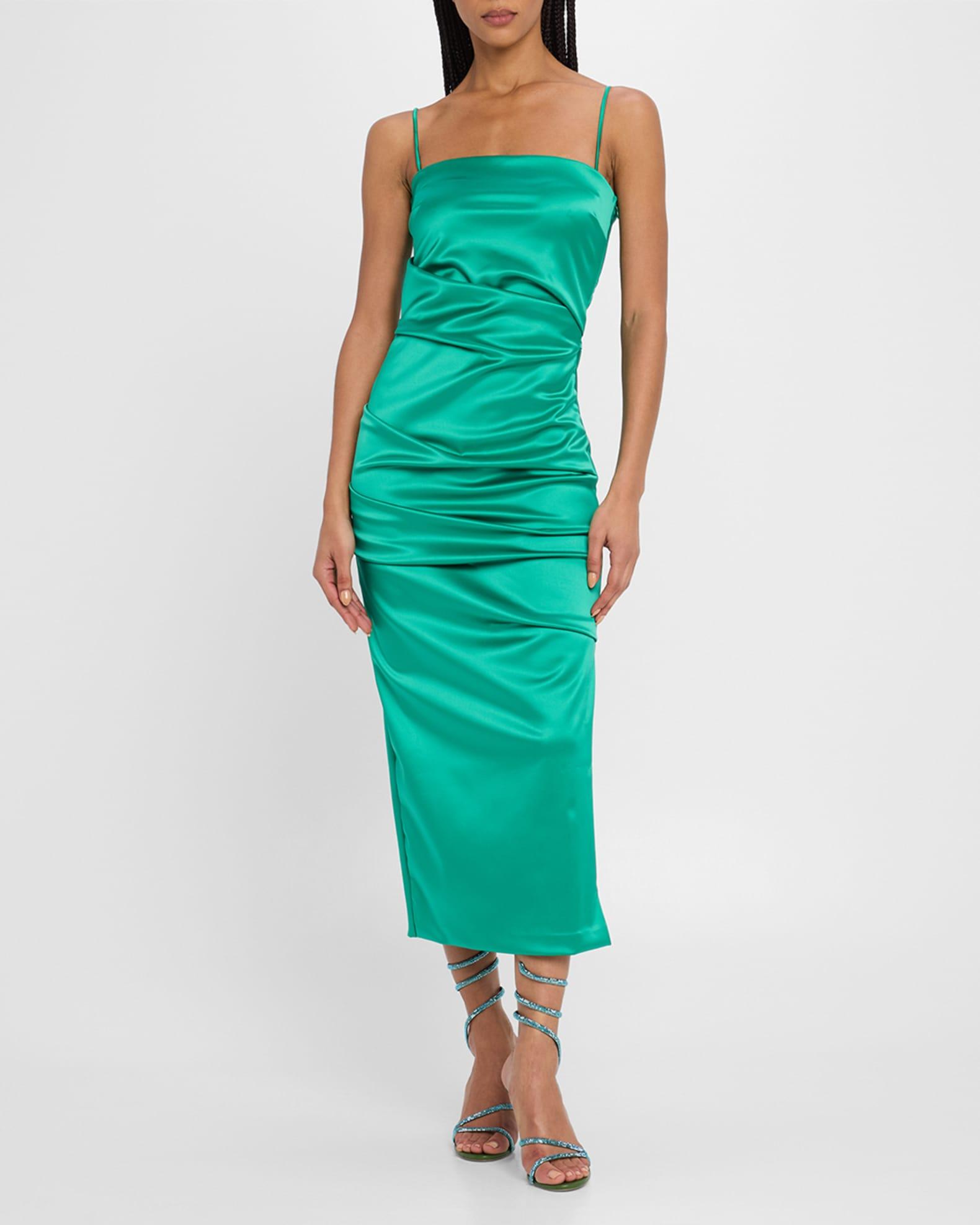 Keiky Square-Neck Draped Satin Midi Dress Product Image