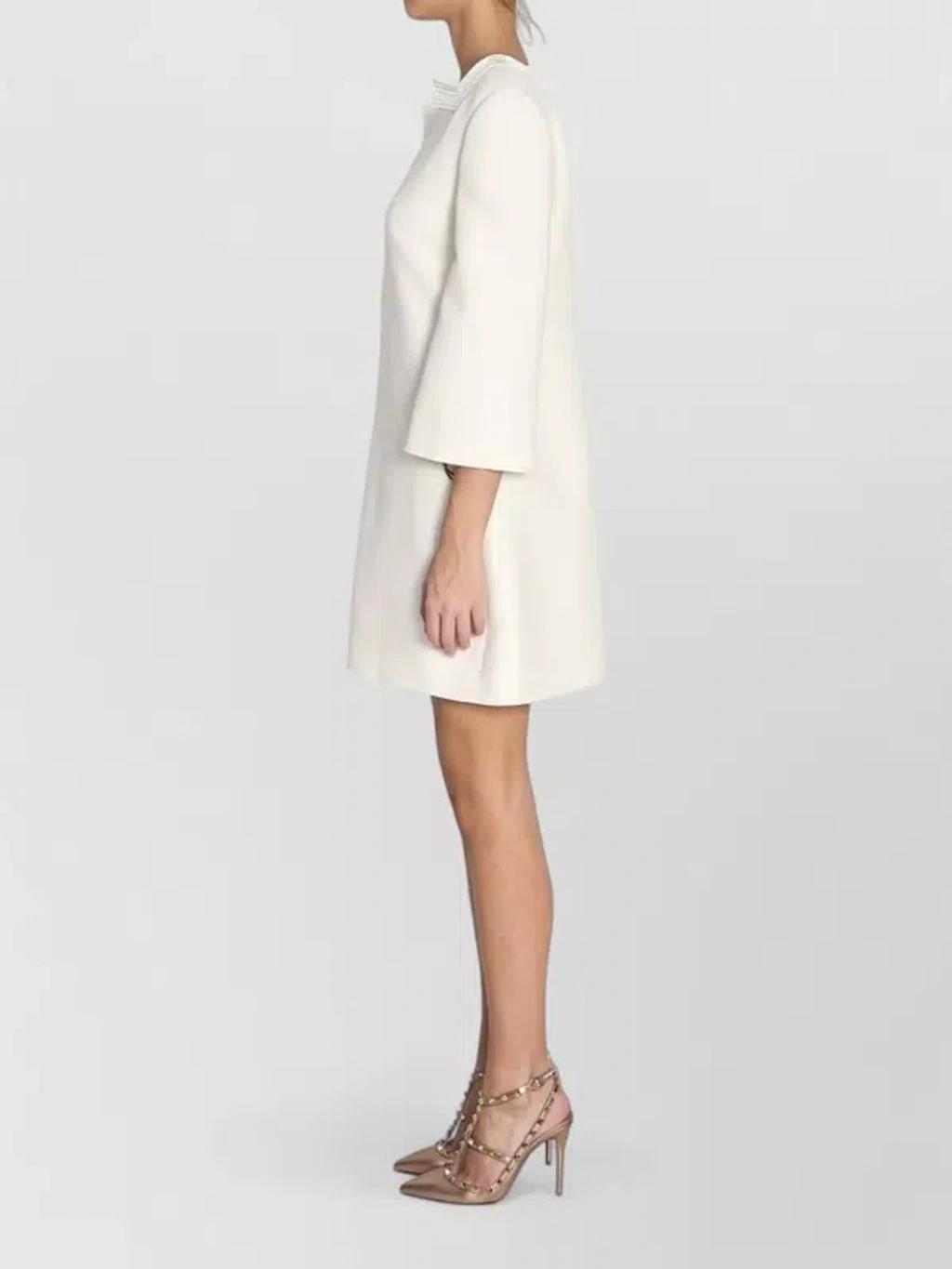VALENTINO Embellished Silk Satin-trimmed Wool And Silk-blend Crepe Mini Dress In White Product Image