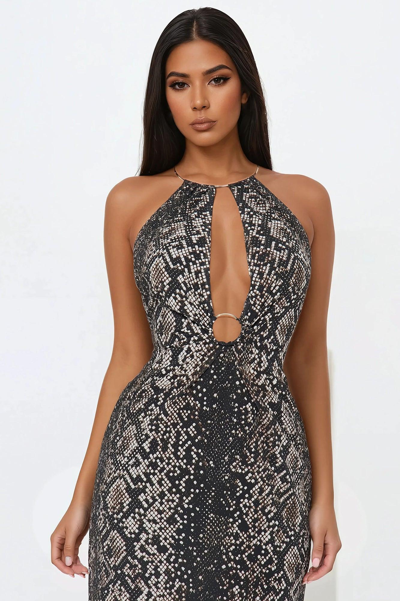 Noelle Cut Out Chiffon Maxi Dress - Black/Brown Product Image