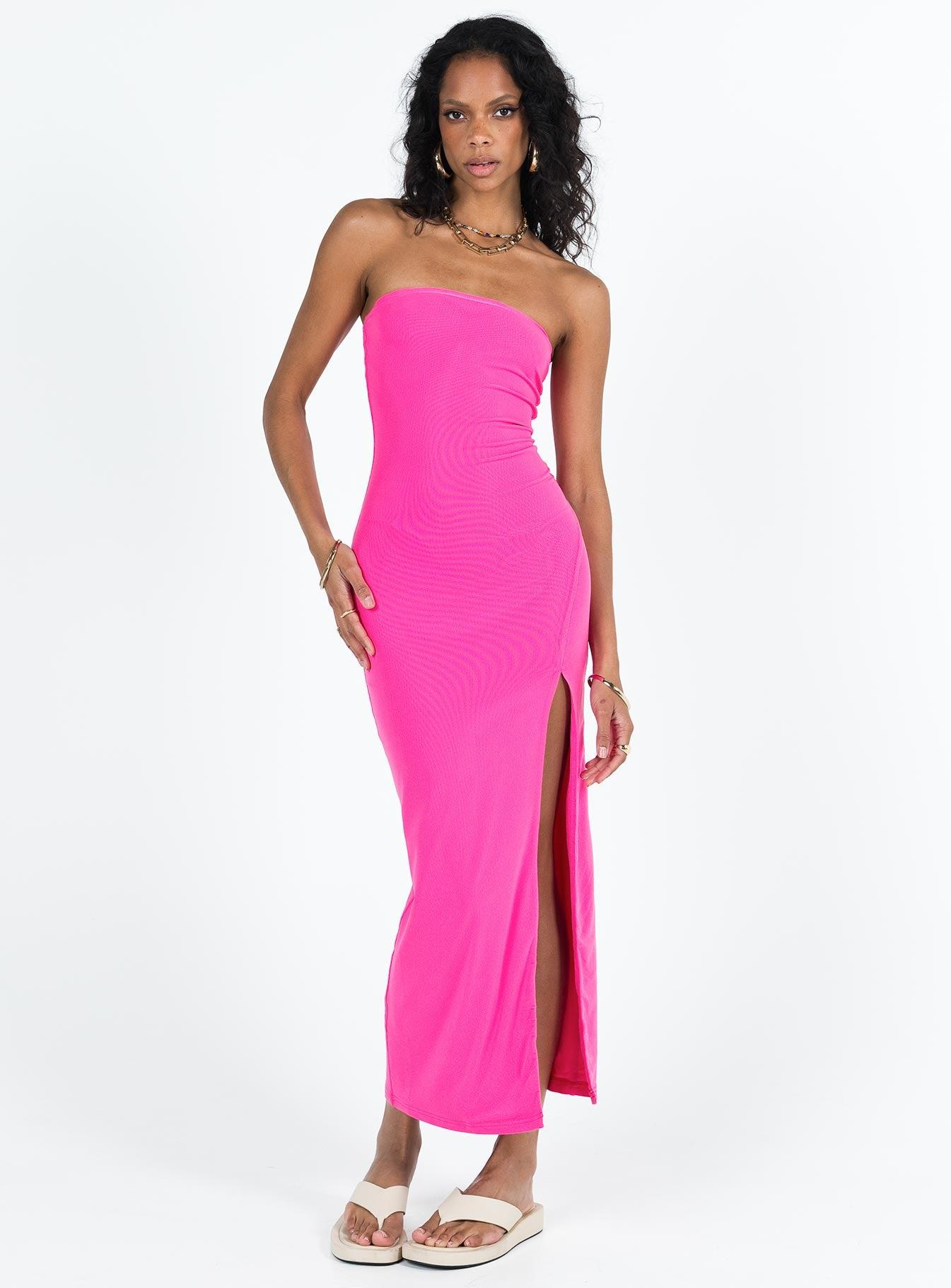 Panama Strapless Maxi Dress Hot Pink Product Image
