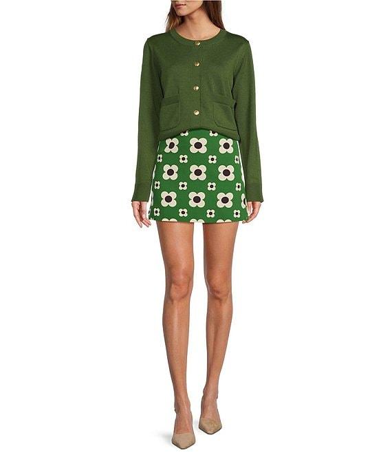 Tara Jarmon Gyslain Knit Crew Neck Long Sleeve Patch Pocket Button Front Cardigan Product Image