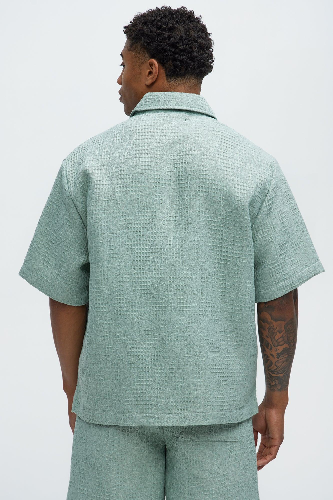 Subtle Waffle Texture Button Up Shirt - Sage Product Image