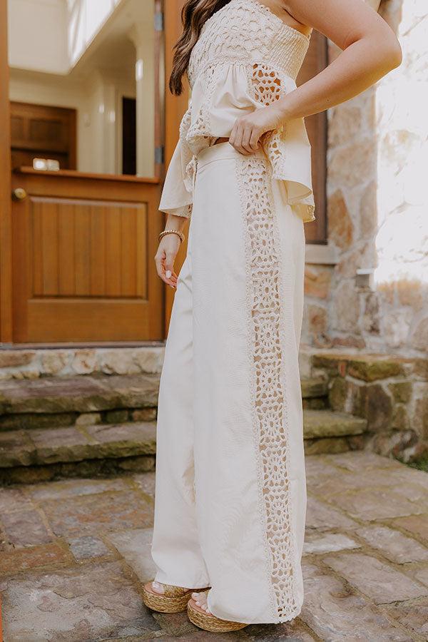 Boheme Bay High Waist Crochet Wide Leg Pants in Cream Product Image