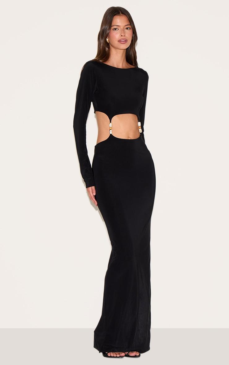 Black Double Slinky Trim Detail Cut Out Maxi Dress Product Image