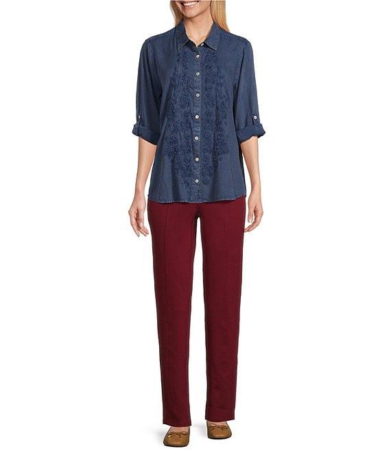 Intro Petite Size Bella Solid Double Knit Slim Her Straight Leg Pants Product Image