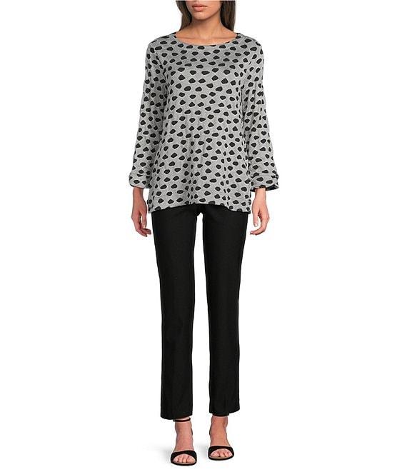Ali Miles Petite Size Jacquard Knit Dotted Round Neck 3/4 Sleeve Tunic Product Image