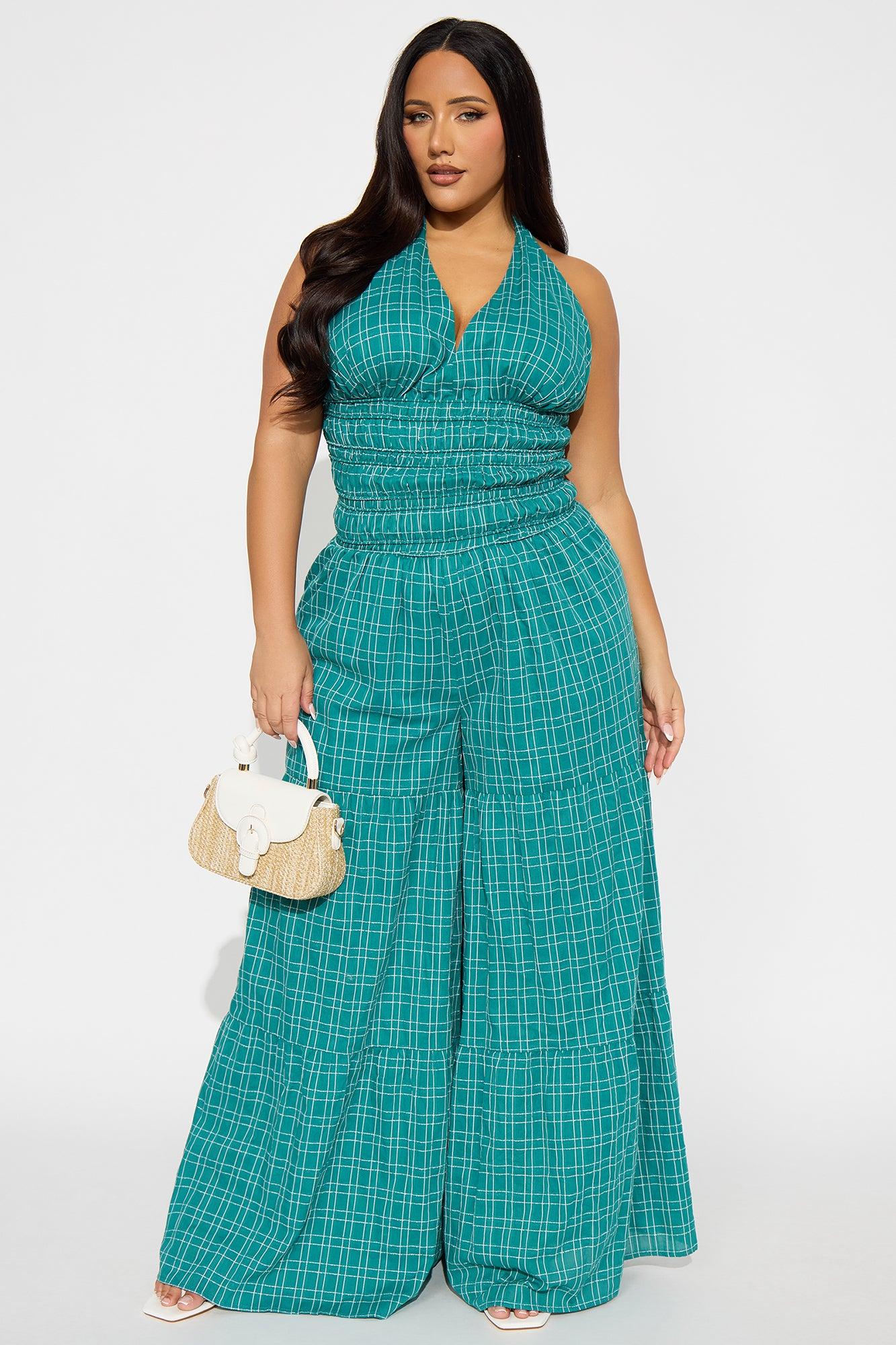 Maribel Plaid Halter Jumpsuit - Green/combo Product Image