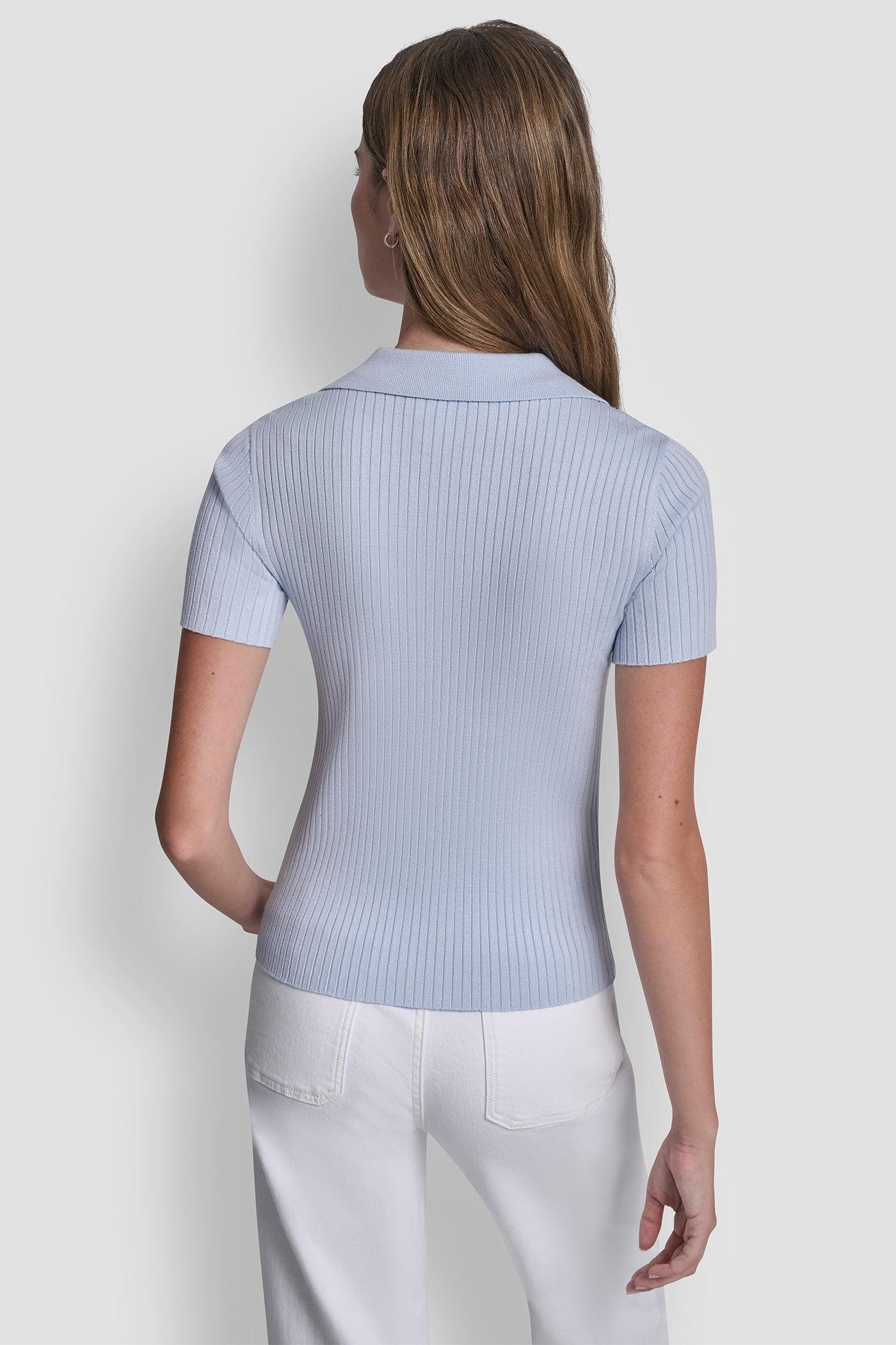 RIBBED POLO WITH RHINESTONE BUTTONS Product Image