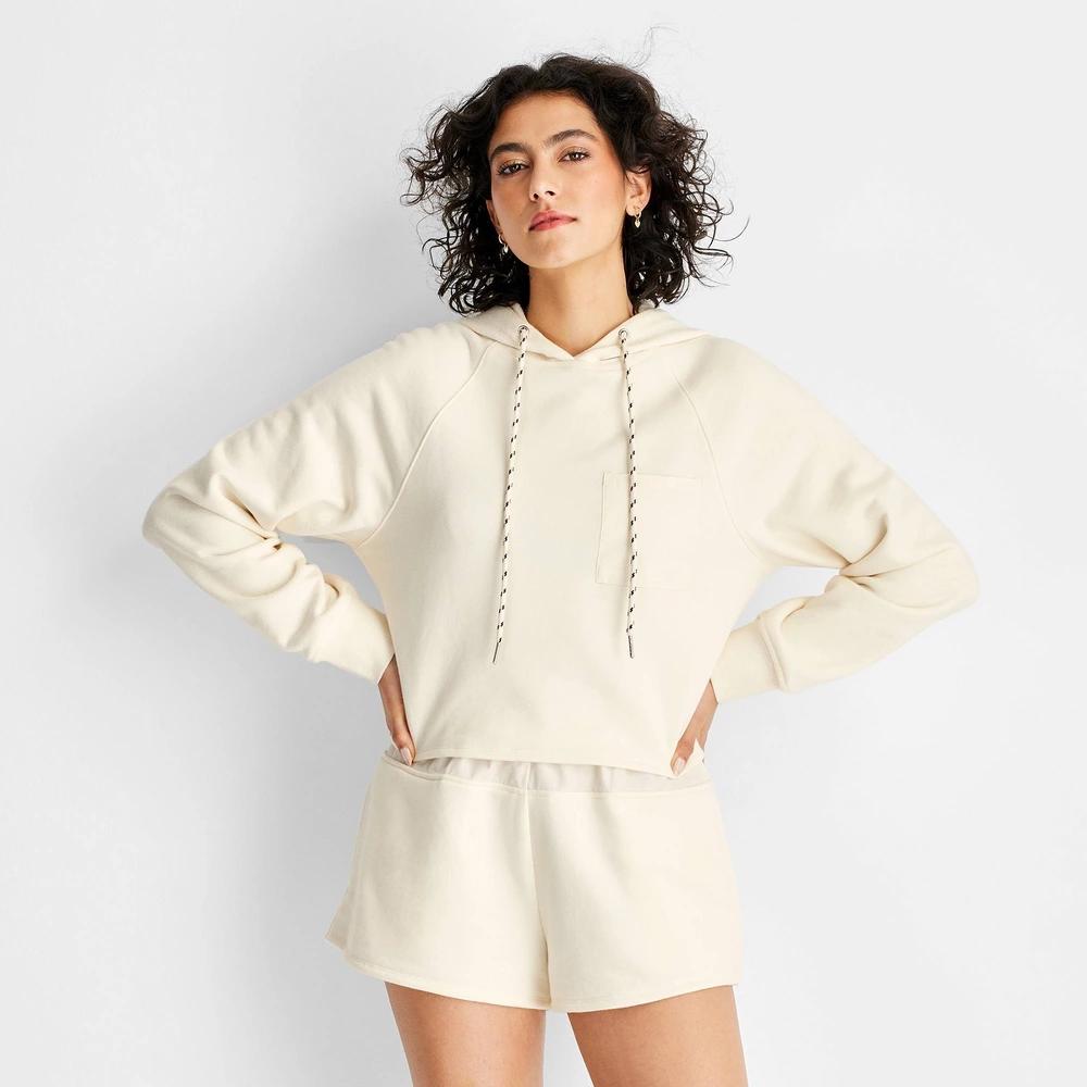 Women's Hooded Sweatshirt - Future Collective Cream 2X: Midweight French Terry, Raglan Long Sleeve, Drawstring Hood Product Image