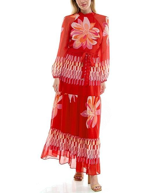 Moda Tara Mock Neck Floral Printed Maxi Dress Product Image