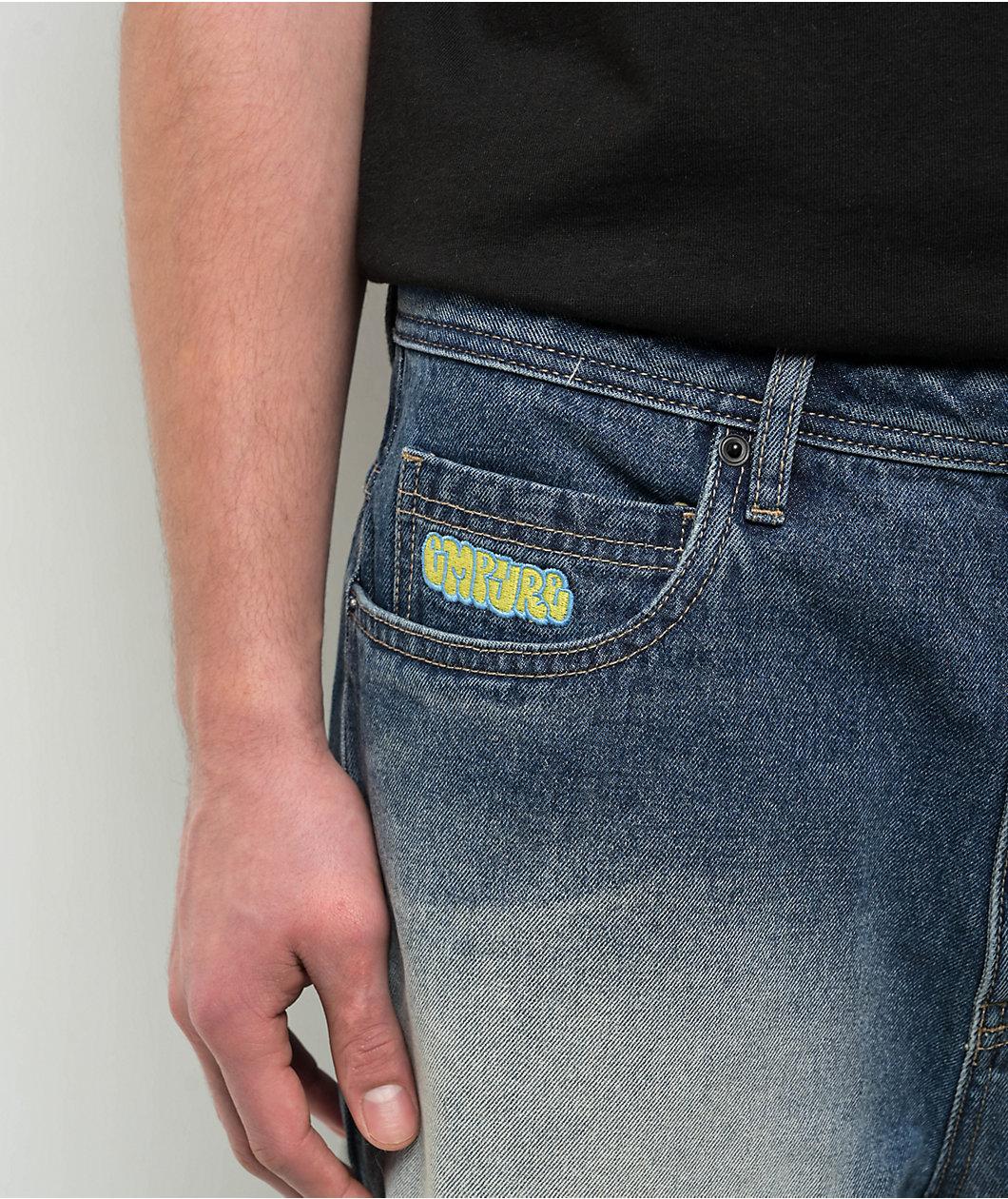 Empyre Ultra Loose Medium Blue Wash Denim Skate Shorts Product Image