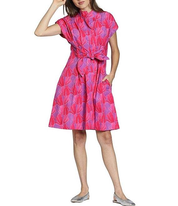 APNY Woven Printed Banded Collar Short Sleeve Shirt Dress Product Image