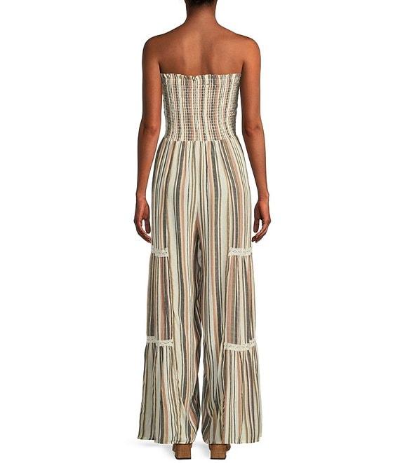 Angie Strapless Smocked Tube Crochet Trim Stripe Jumpsuit Product Image