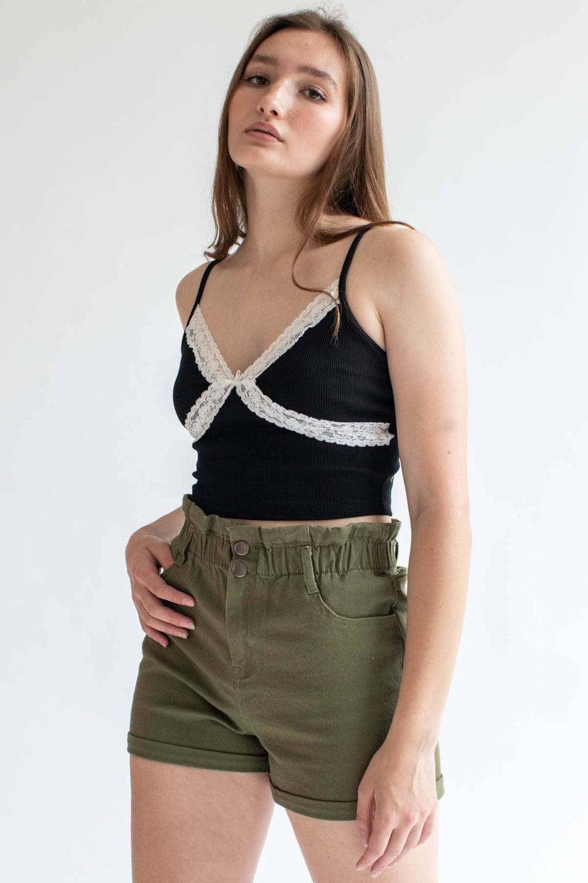 Black Lace Trim Crop Cami Product Image