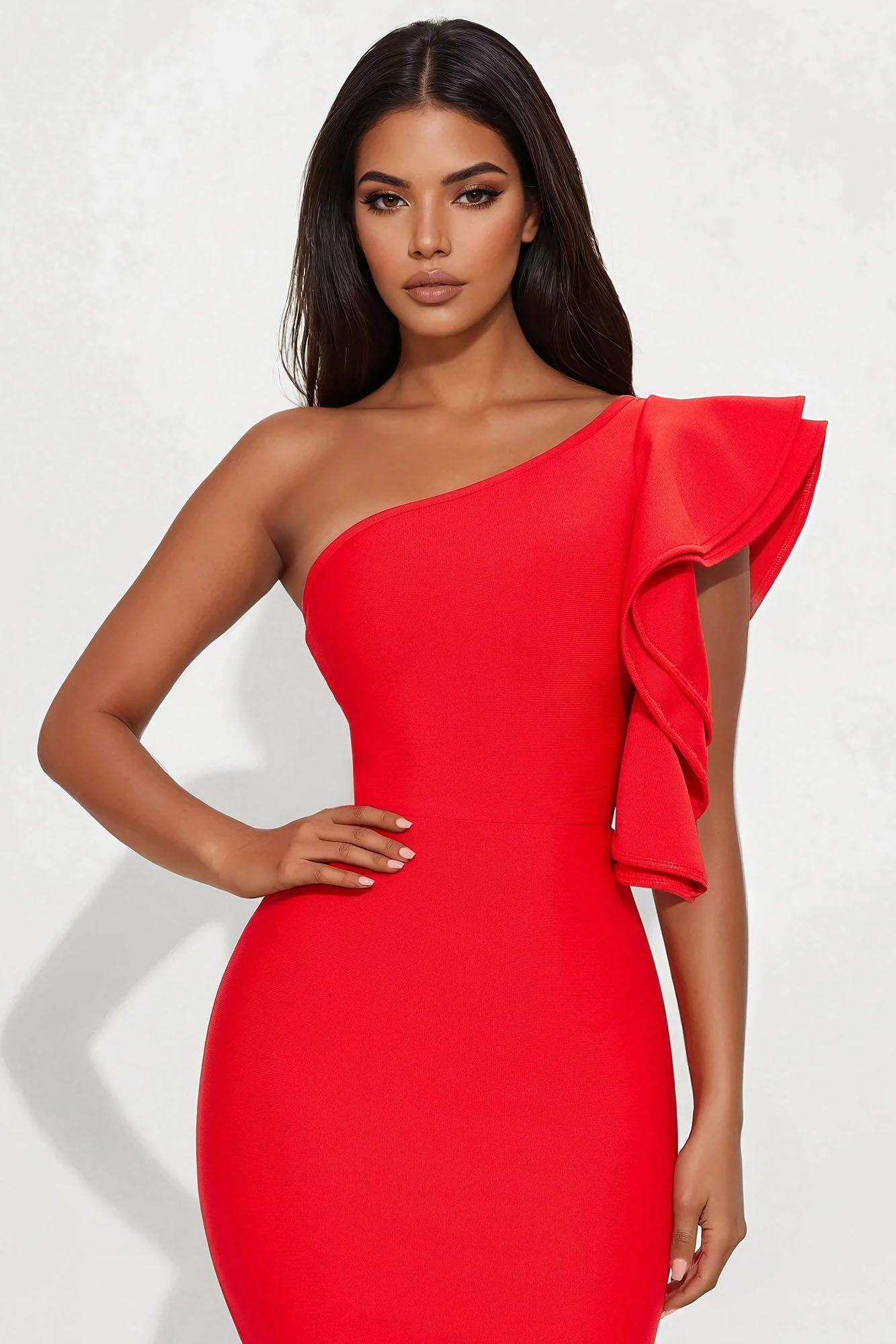 Poised Performance Bandage Midi Dress - Red Product Image